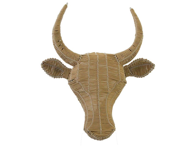 Small Rope Bull Head Wall Hanging Beige and White